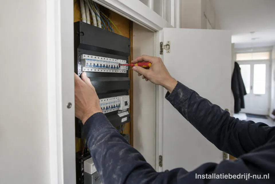 Elektricien werkt aan een nieuwe groepenkast